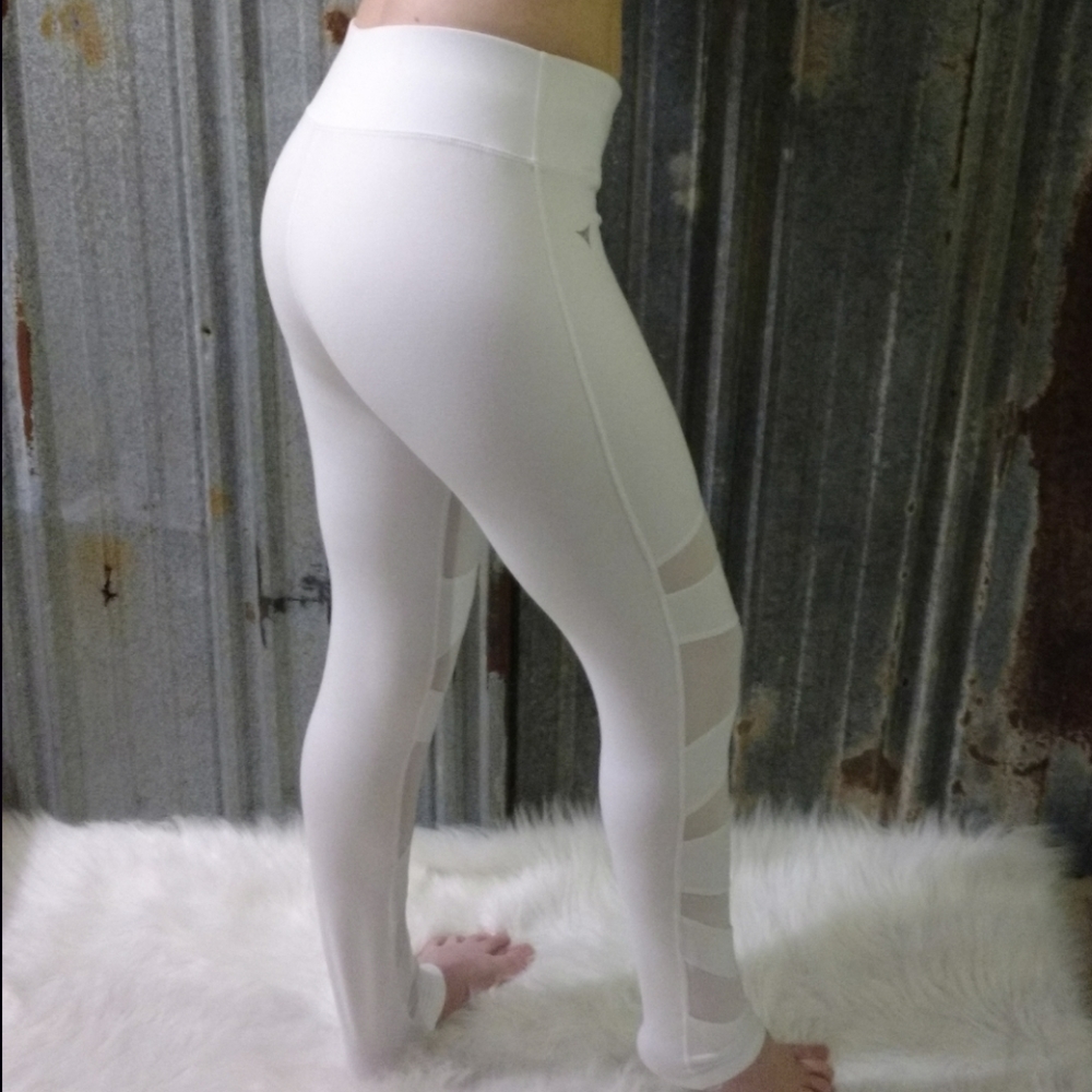 White Mesh Criss Cross Cut Out Leggings